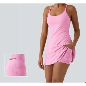 HALARA SoftlyZero Plush Backless Active Dress Small Easy Off Shorts Pink Nosegay